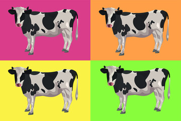 Cow on different backgrounds. Vector graphics