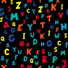 multicolored letters on black background