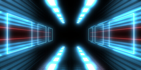 3D abstract background with neon lights. neon tunnel .space construction . 3d illustration3