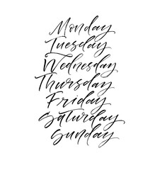 Naklejka premium Set the days of the week. Modern vector brush calligraphy. Ink illustration with hand-drawn lettering. 