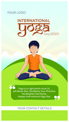 International Yoga day Vector Poster Design with a character in Yoga Pose, Meditating editable source file