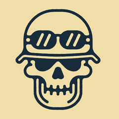 One thin line skull in helmet badge. illustration