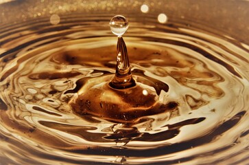 Close up of golden water droplet splashing