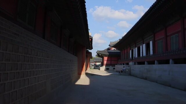 Seoul historic palace - walking through a gate in the wall