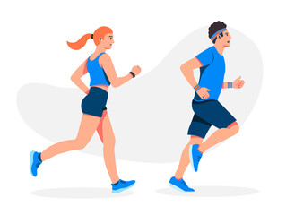 Fototapeta na wymiar Man and Girl Running Vector illustration