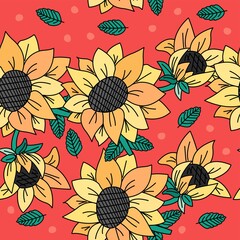 Seamless vector pattern with sunflowers. Summer bright floral background for textiles. - 358526490