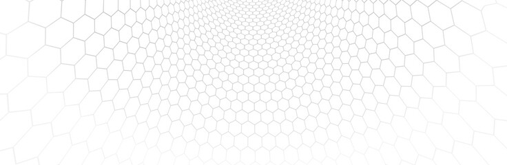 Technology vector abstract background with hexagons mesh, 3D abstraction of nanotechnology and science, electronics and digital style, wire net dimensional perspective. - obrazy, fototapety, plakaty