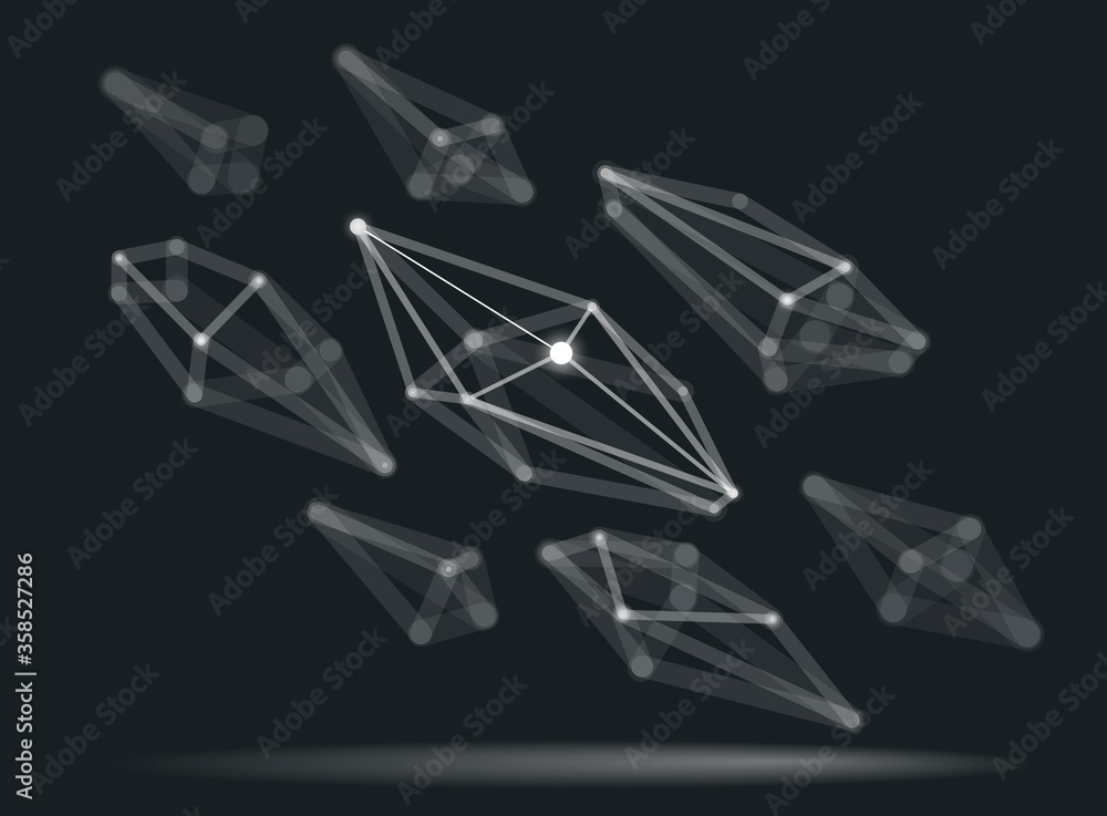 Poster dimensional lattice mesh vector abstraction, 3d polygonal design abstract shape, tech and science di