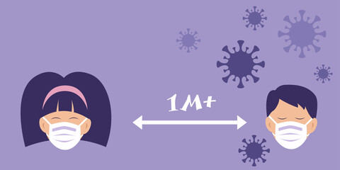 Social distance icon symbol of corona virus icon. Vector flat illustration in modern style.
