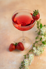 selective focus, strawberry cocktail layers