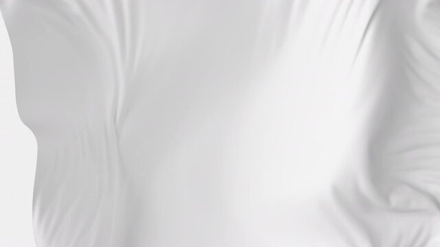 White cloth waving in the wind flying away revealing background. Abstract silky fabric. 4K 3D animation with alpha matte mask.