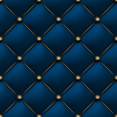 Nahtloses Muster der blauen Mattlederbeschaffenheit. Vip-Hintergrundpolsterung reiches und luxuriöses Sofa. Abstrakte antike Vektorgrafik. Nahaufnahme.