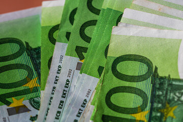 Selective focus with detail on euro money isolated, euro money background.