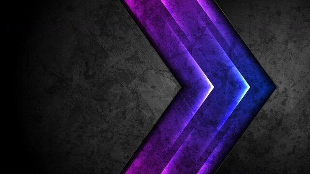 Dark grunge tech corporate motion background with glowing neon arrows