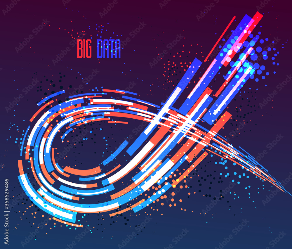 Poster science or technology vector abstract background, 3d dynamic lines in motion design element, futuris