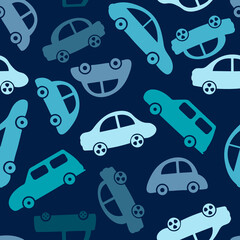 Children's seamless background with cars in cartoon style. Vector graphics.