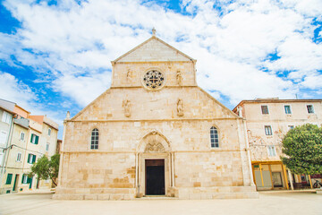 Parish church on main square in the beautiful old town of Pag, Island of Pag, Croatia
