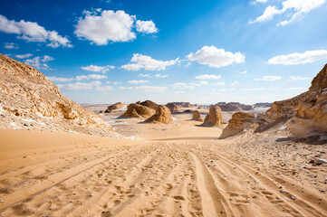 Fototapeta na wymiar It's Amazing rock formations in the Western White desert of Egypt.