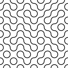 Black and white repeat swirl background with abstract geometric seamless textured pattern