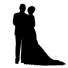 bride and groom black silhouette