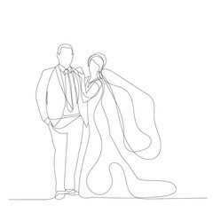 isolated, bride and groom drawing in one continuous line