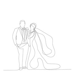 Fototapeta na wymiar isolated, bride and groom drawing in one continuous line