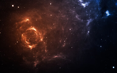 Blue and orange nebula . Science 3D illustration of space. Elements furnished by Nasa