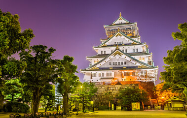 Obraz premium Night view of Osaka Castle in Japan