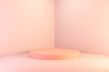 Blank background abstract wall corner scene 3d rendering minimal pink circle gradient podium, for poduct.