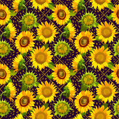 Seamless bright pattern with sunflowers