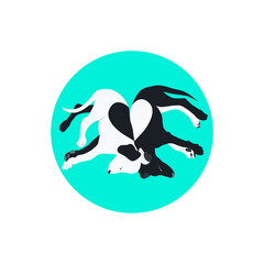 Vector illustration of dogs with one heart for two on wool. Postcards for Valentine s Day.