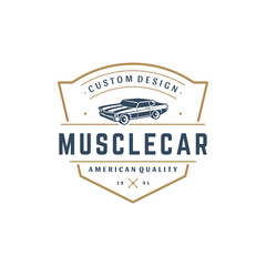 Obraz premium Muscle car logo template vector design element vintage style