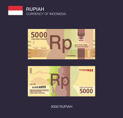 Currency of Indonesia. Flat vector illustration of indonesian five thousand rupiah.