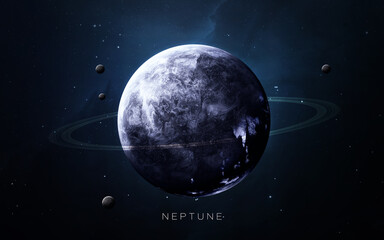 Neptune - High resolution 3D. Science 3D illustration of space. Elements furnished by Nasa - 358535665