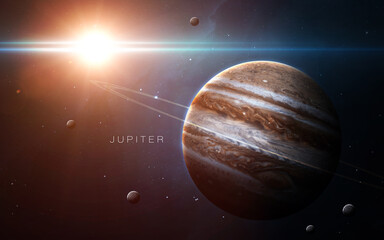 Fototapeta na wymiar Jupiter - High resolution. Science 3D illustration of space. Elements furnished by Nasa