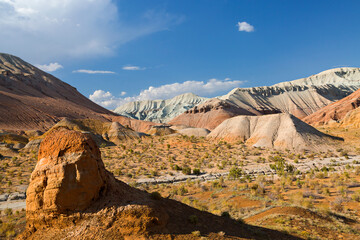 Geological formations in the Aktau Mountains in Kazakhstan