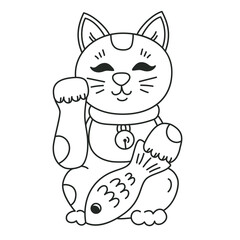 Japan cat symbols black and white vector illustration