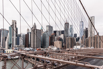 View of Lower Manhattan from Brooklyn Bridge, New York City.