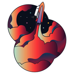 vector illustration rocket flying in space