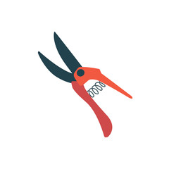 Vector secateurs, garden tool for cutting bushes. Orange and gray color isolated on a white background. Illustration in a flat style.