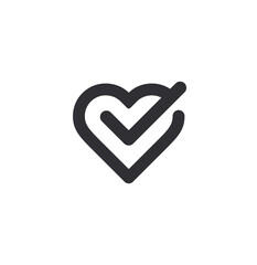 Heart icon. Vector heart. Check mark sign. Health icon. Heartbeat sign.