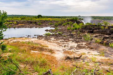 It's Landscape of the Zambezi river and Livingstone Island, named after the Scottish explorer David...