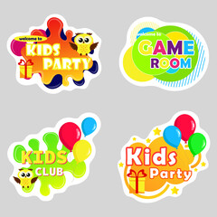 Kids zone vector cartoon logo. Funny cartoon frames. Bright decoration element for childish party. Sign for children's game room.