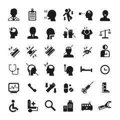 cerebrovascular accident care, stroke patient care icon set