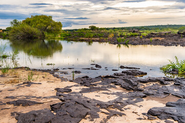 It's Sunset on the Zambezi river and Livingstone Island, named after the Scottish explorer David Livingstone