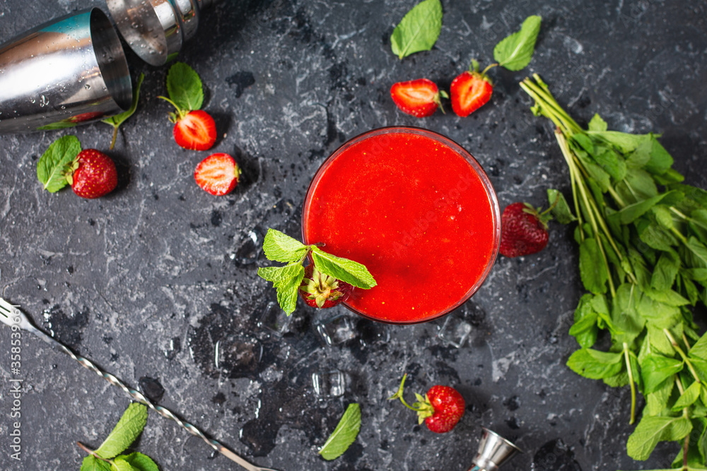 Wall mural Homemade Red Frozen Strawberry Margarita in a Glass