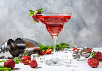 Homemade Red Frozen Strawberry Margarita in a Glass