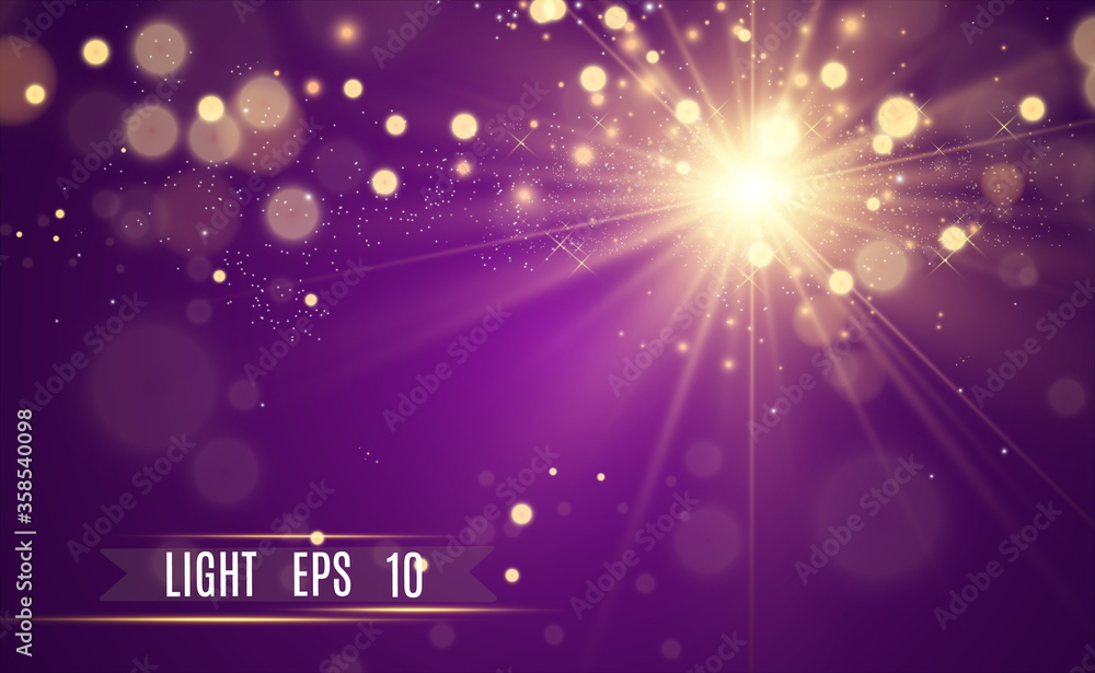 Poster beautiful golden vector illustration of a star on a translucent background with gold dust and glitte