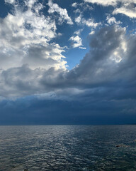 blue sea and cloudy sky background
