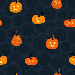 Fun hand drawn halloween seamless pattern with ghosts, pumpkins, bats and candy. Great for halloween concepts, textiles, banners, wallpapers, wrapping - vector design